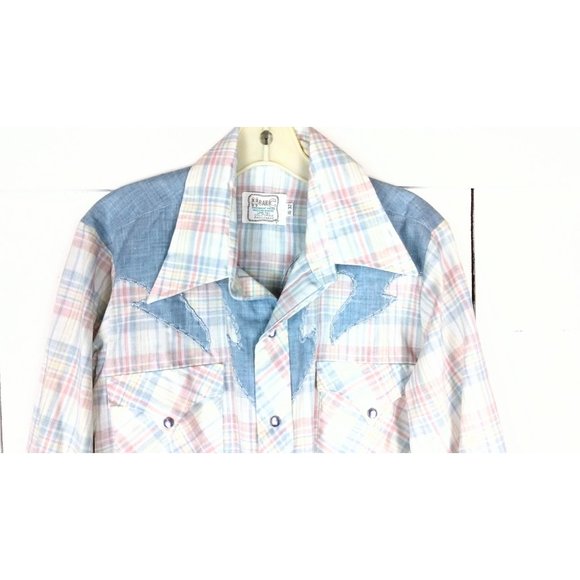 Vintage fancy yokes H Bar C California Ranch wear mens western plaid denim shirt - Picture 5 of 6